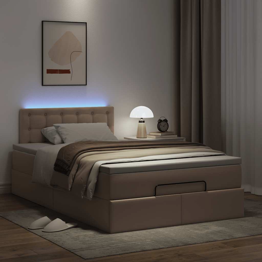 vidaXL Ottoman-Bett mit Matratzen & LEDs Cappuccino-Braun 120x190cm