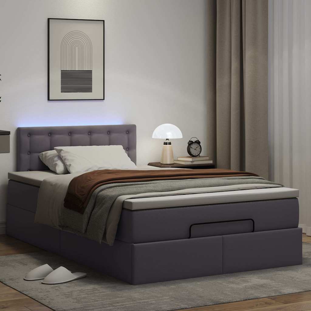 vidaXL Ottoman bed met matrassen en LED's 120x200cm kunstleer grijs afbeelding