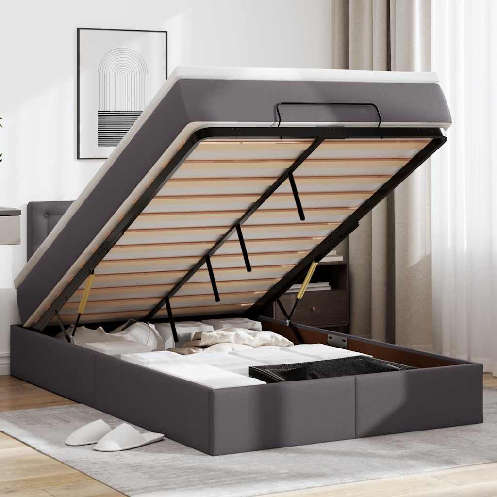 vidaXL Ottoman-Bett mit Matratzen & LEDs Grau 120x200 cm Kunstleder