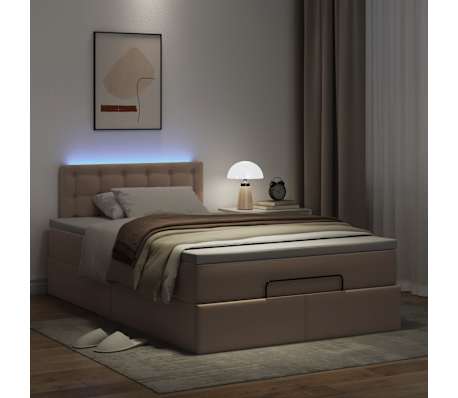 vidaXL Οθωμανικό κρεβάτι με στρώματα & LEDs Cappuccino Faux Leather