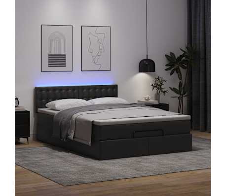 vidaXL Lit ottoman avec matelas & LED Noir 140x190cm similicuir