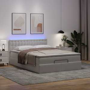 Osmanský postel s matracemi&LED čistě bílý 140x190cm umělá kůže - obrázek 3
