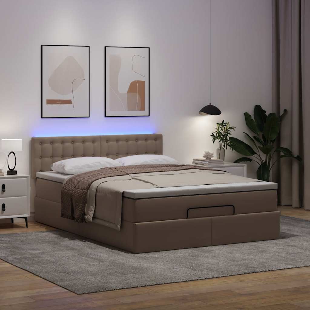 vidaXL Bed poef met matrassen en LED's 140x190cm kunstleer afbeelding