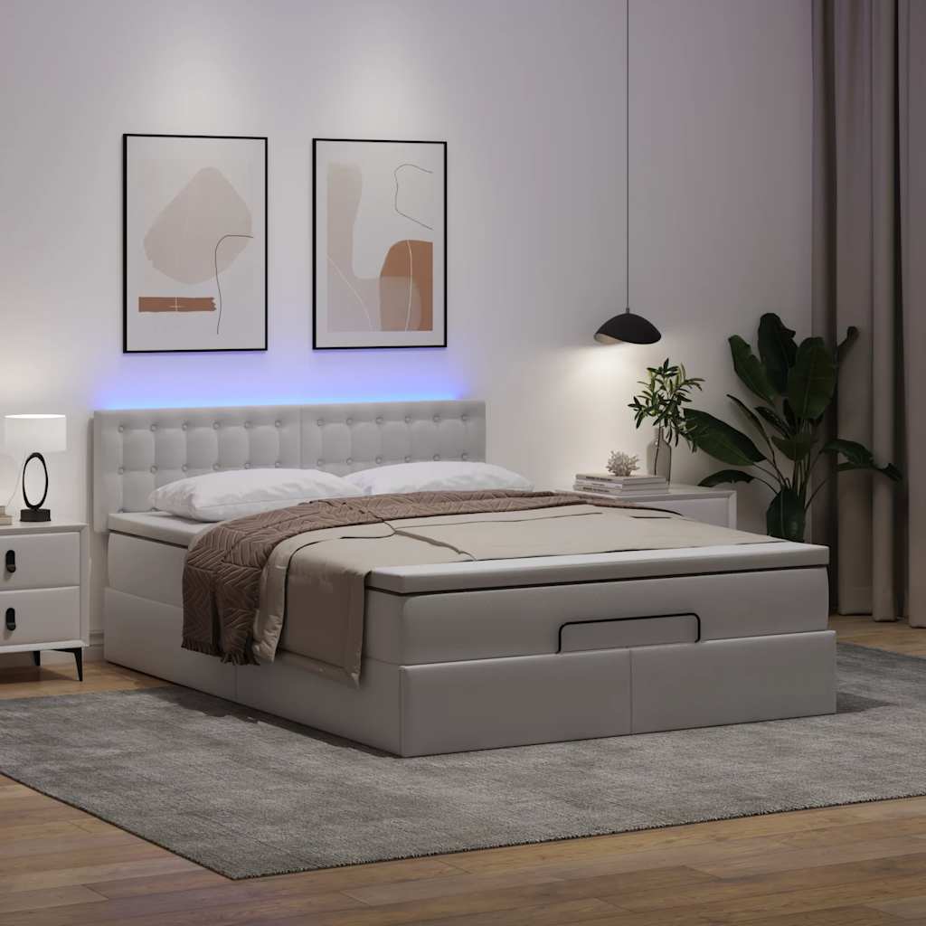 vidaXL tiszta fehér műbőr ottomán ágy matracokkal & LED-ek 140x200cm
