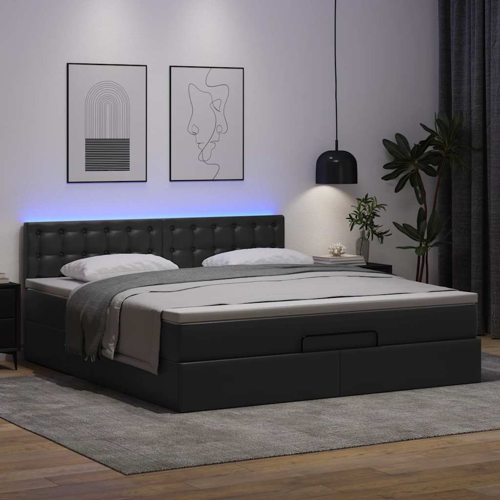 vidaXL Bed poef met matrassen en LED's 160x200cm kunstleer zwart afbeelding