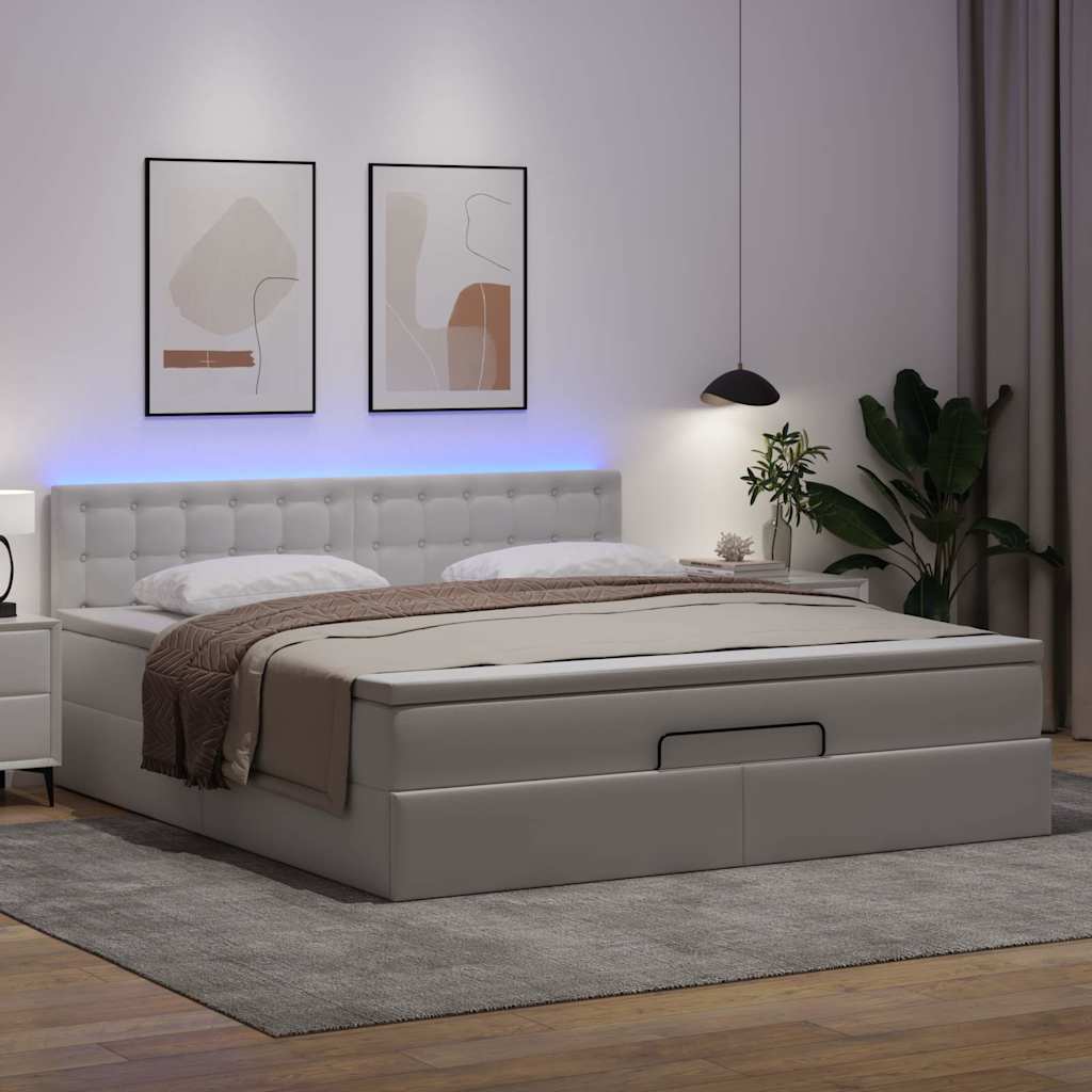 vidaXL Bed poef met matrassen en LED's 160x200cm kunstleer zuiver wit, foto 2