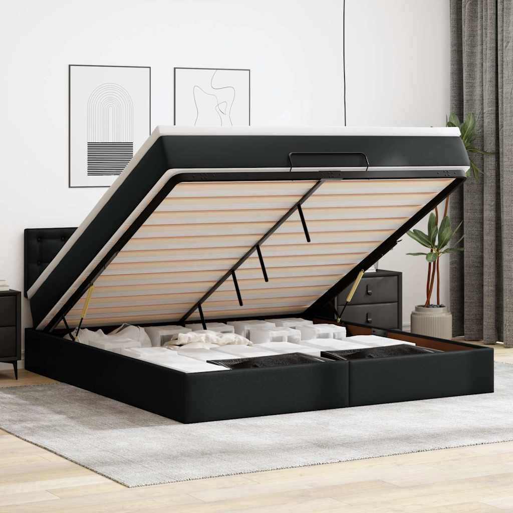 vidaXL Ottoman-Bett mit Matratzen & LEDs Schwarz 180x200 cm Kunstleder