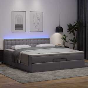 Osmanský postel s matracemi&LED šedá 180x200cm umělá kůže - obrázek 3