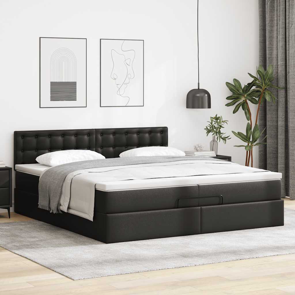 vidaXL Ottoman bed met matrassen en LED's 200x200cm kunstleer zwart, foto 4