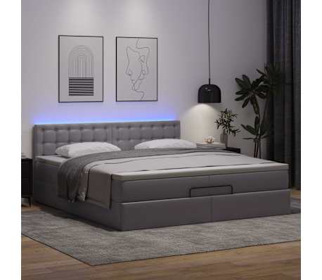 vidaXL Ottoman bed met matrassen en LED's 200x200cm kunstleer grijs