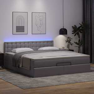 vidaXL Ottoman bed met matrassen en LED's 200x200cm kunstleer grijs