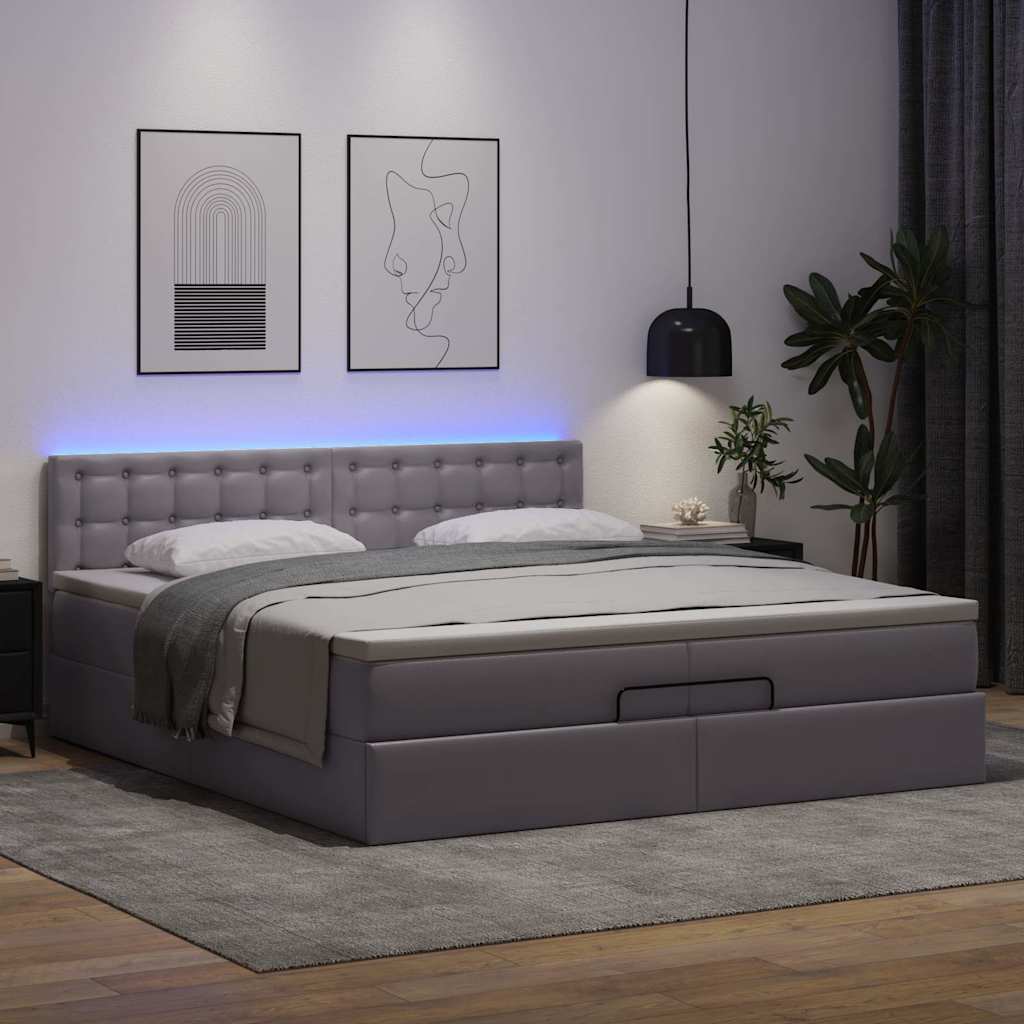 Ottoman-Bett mit Matratze Grau 200×200 cm Kunstleder