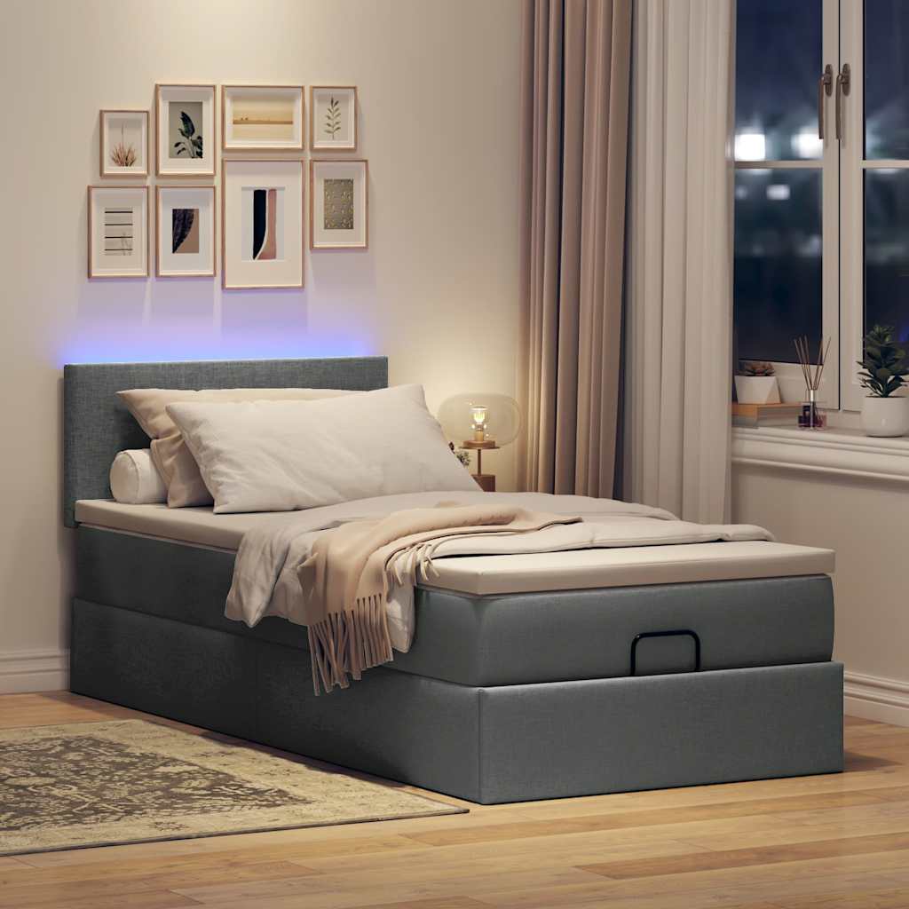 vidaXL Ottoman bed met matras en LED's 90x190cm stof donkergrijs afbeelding