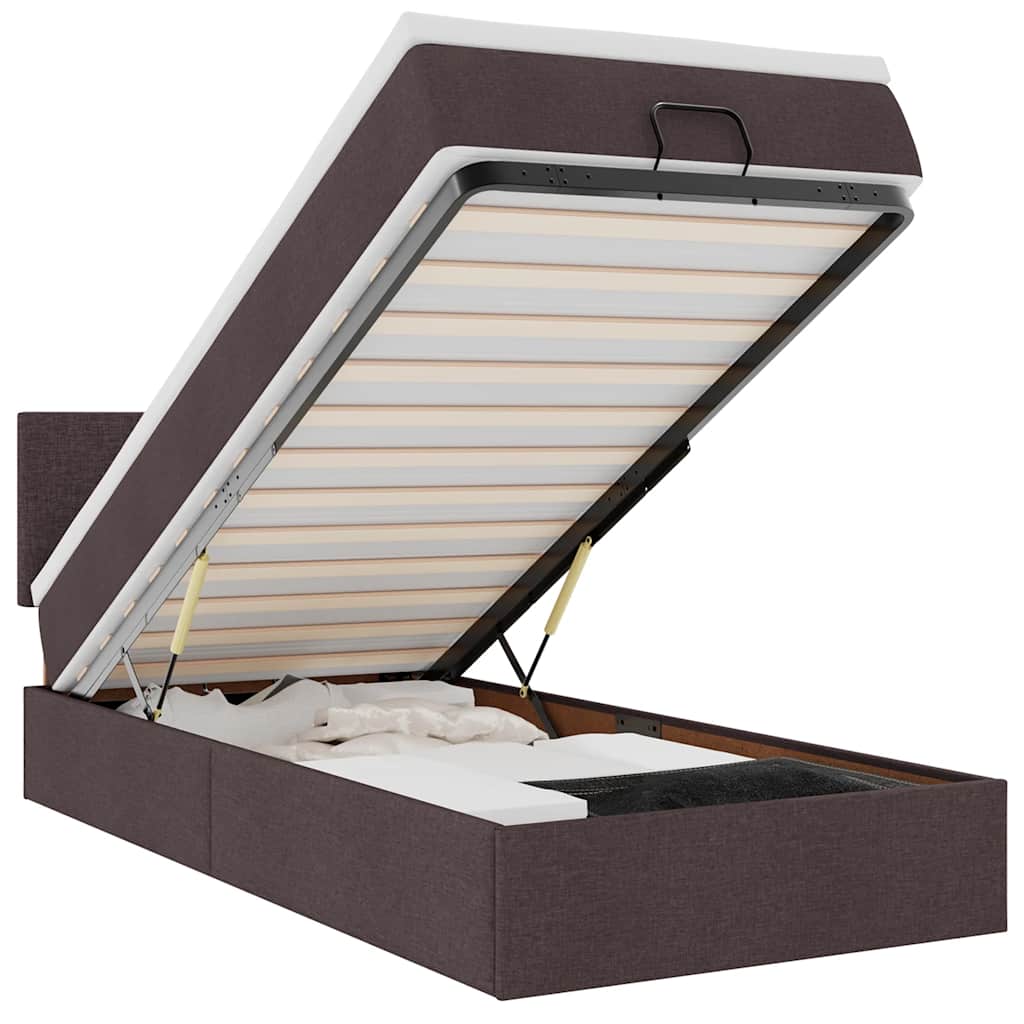 vidaXL Ottoman bed met matras en LED's 90x190cm stof donkerbruin bruin, foto 3