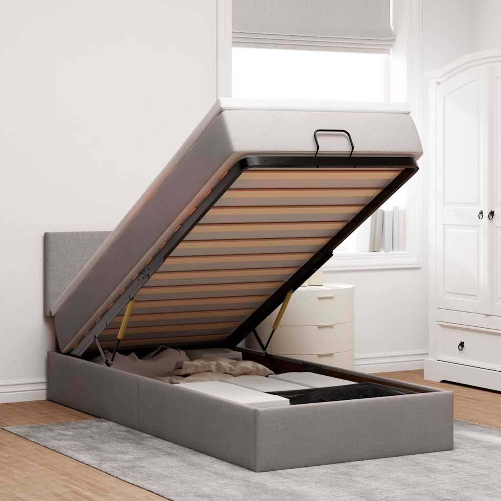 vidaXL Ottoman-Bett mit Matratze & LEDs Taupe 90x190 cm Stoff