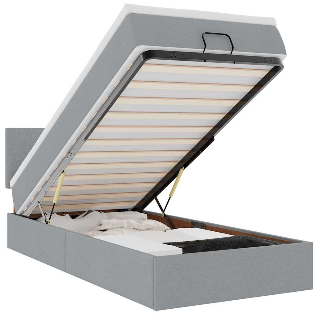 Thumbnail - vidaXL Ottomane Bett mit Matratze & LEDs Hellgrau 90x200 cm Stoff