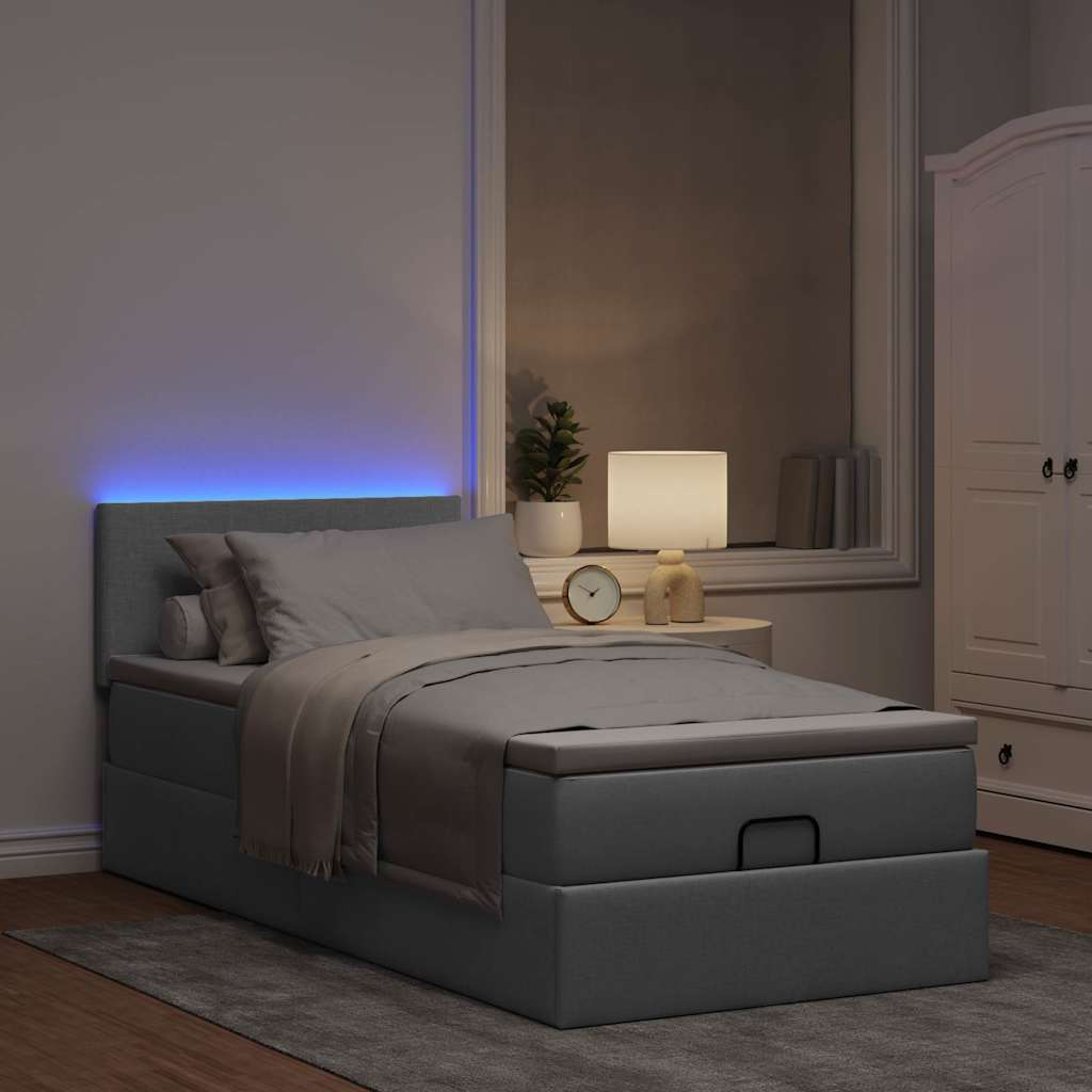 vidaXL Bed poef met matras en LED's 90x200 cm stof lichtgrijs afbeelding