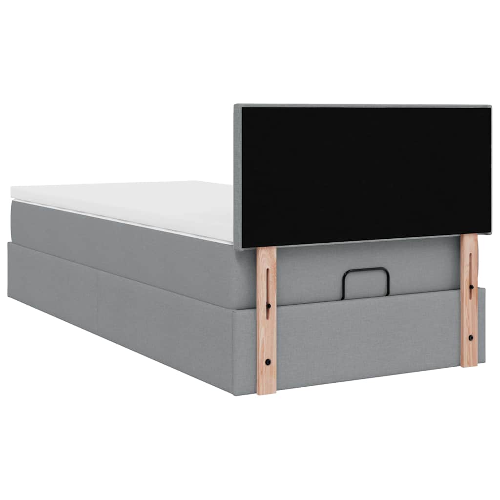 Łóżko Ottoman z materacem i LED, jasnoszary, 90x200 cm, tkanina