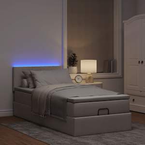 Osmanská postel s matrací & LED taupe 90x200 cm látka - obrázek 3