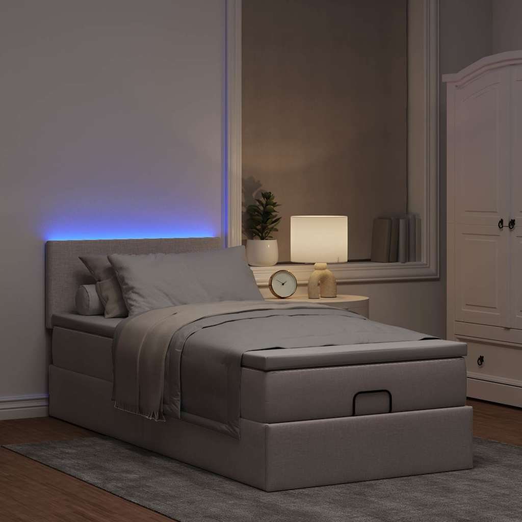 vidaXL Ottoman-Bett mit Matratze & LEDs Taupe 90x200 cm Stoff