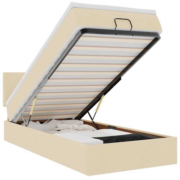 vidaXL ottomani voodi madratsita ja LED, kreemjas, 90x200 cm, kangas