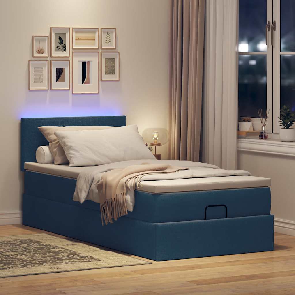 Ottoman-Bett mit Matratze Blau 90×200 cm Stoff