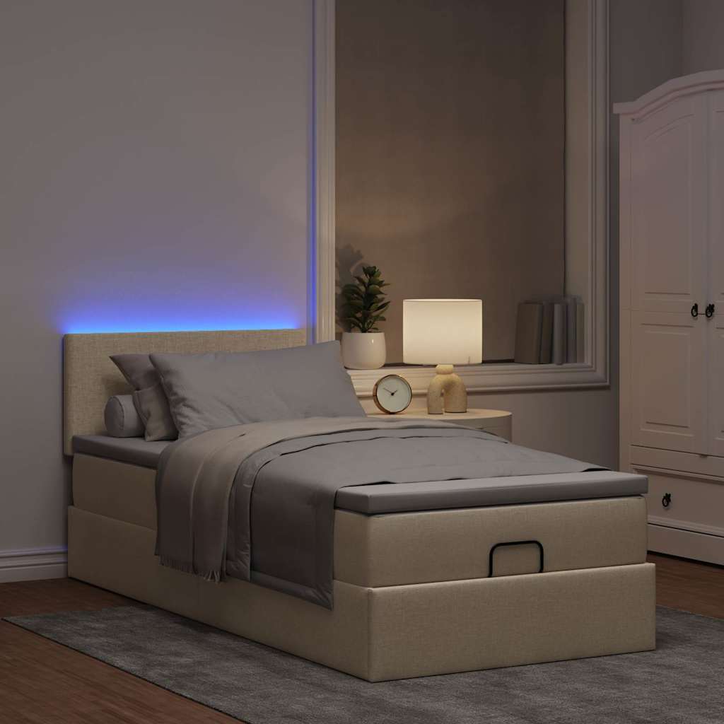 vidaXL Ottoman bed met matras en LED's 100x200 cm stof crèmekleurig afbeelding