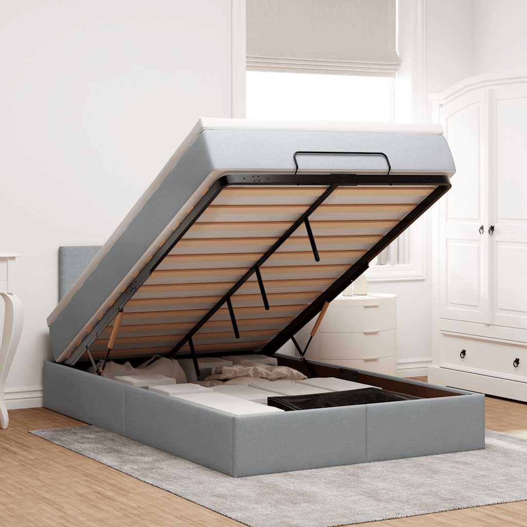 vidaXL Ottoman-Bett mit Matratze & LEDs Hellgrau 120x190 cm Stoff