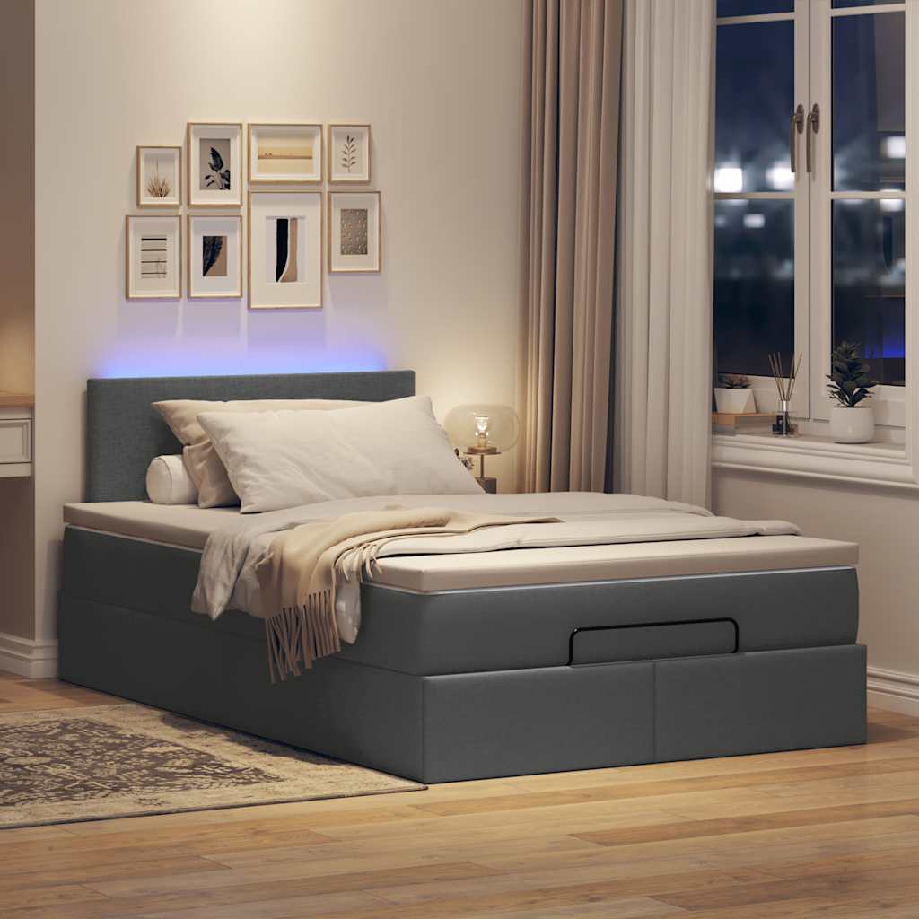 vidaXL Bed poef met matras en LED's 120x190 cm stof donkergrijs afbeelding