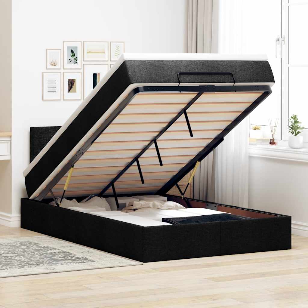 vidaXL Pat otoman cu saltea și LED-uri, negru, 120x190 cm, textil