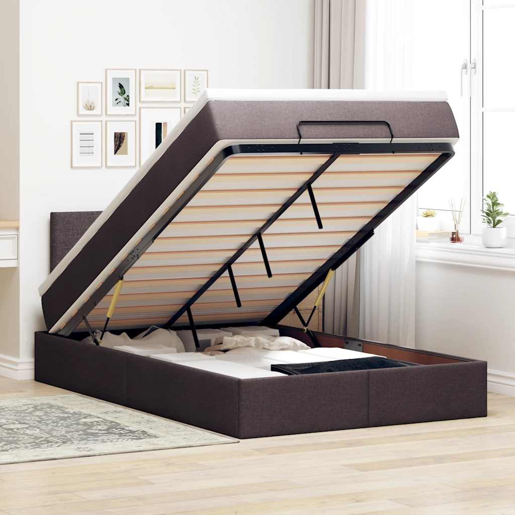 vidaXL Cadru de pat otoman cu saltea țesătură maro închis 120x190 cm