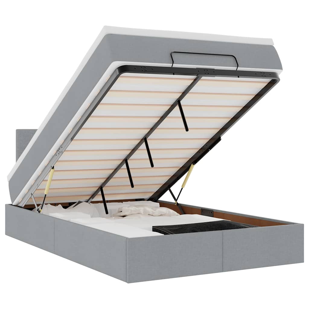 Thumbnail - vidaXL Ottoman-Bett mit Matratze & LEDs Hellgrau 120x200 cm Stoff
