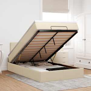 Otomanski posteljni okvir z vzmetnico krem 120x200 cm blago