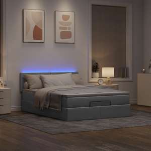 Osmanská postel s matrací & LED světle šedá 140x190 cm látka - obrázek 3