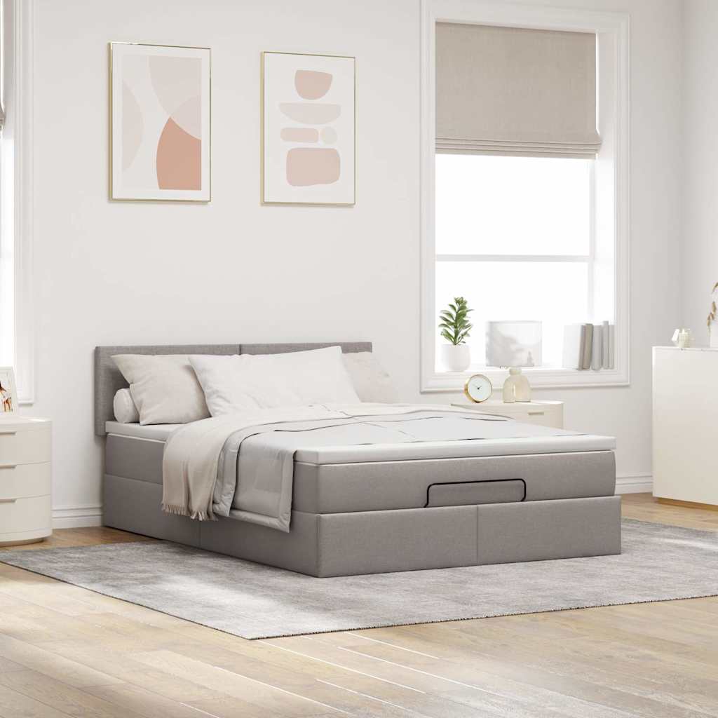 vidaXL Bed poef met matras en LED's 140x190 cm stof taupe, foto 4