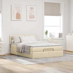 Osmanská postel s matrací & LEDs Cream 140x190 cm Látka - obrázek 4