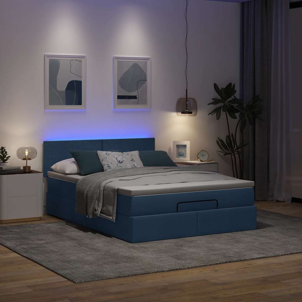 vidaXL Bed poef met matras en LED's stof 140x190 cm blauw, foto 2