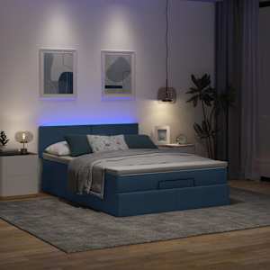 Osmanská postel s matrací & LED modrá 140x190 cm látka - obrázek 3