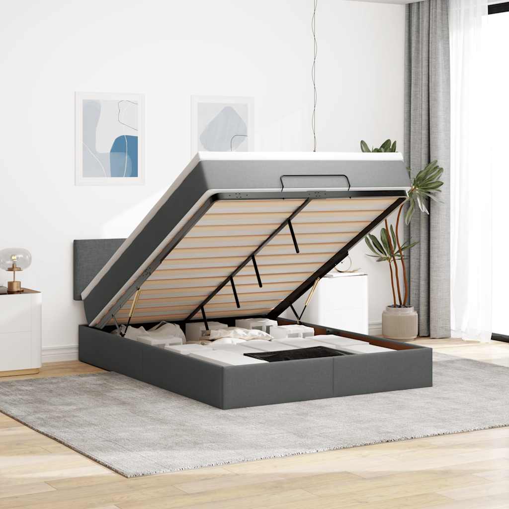 vidaXL Ottomane Bett mit Matratze & LEDs Dunkelgrau 140x200 cm Stoff