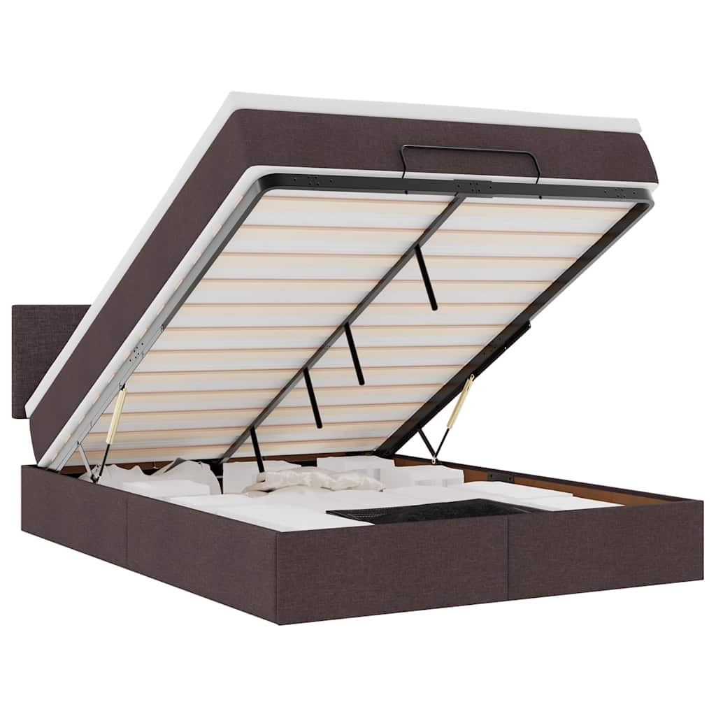 Thumbnail - vidaXL Ottoman-Bett mit Matratze & LEDs Dunkelbraun 140x200 cm Stoff