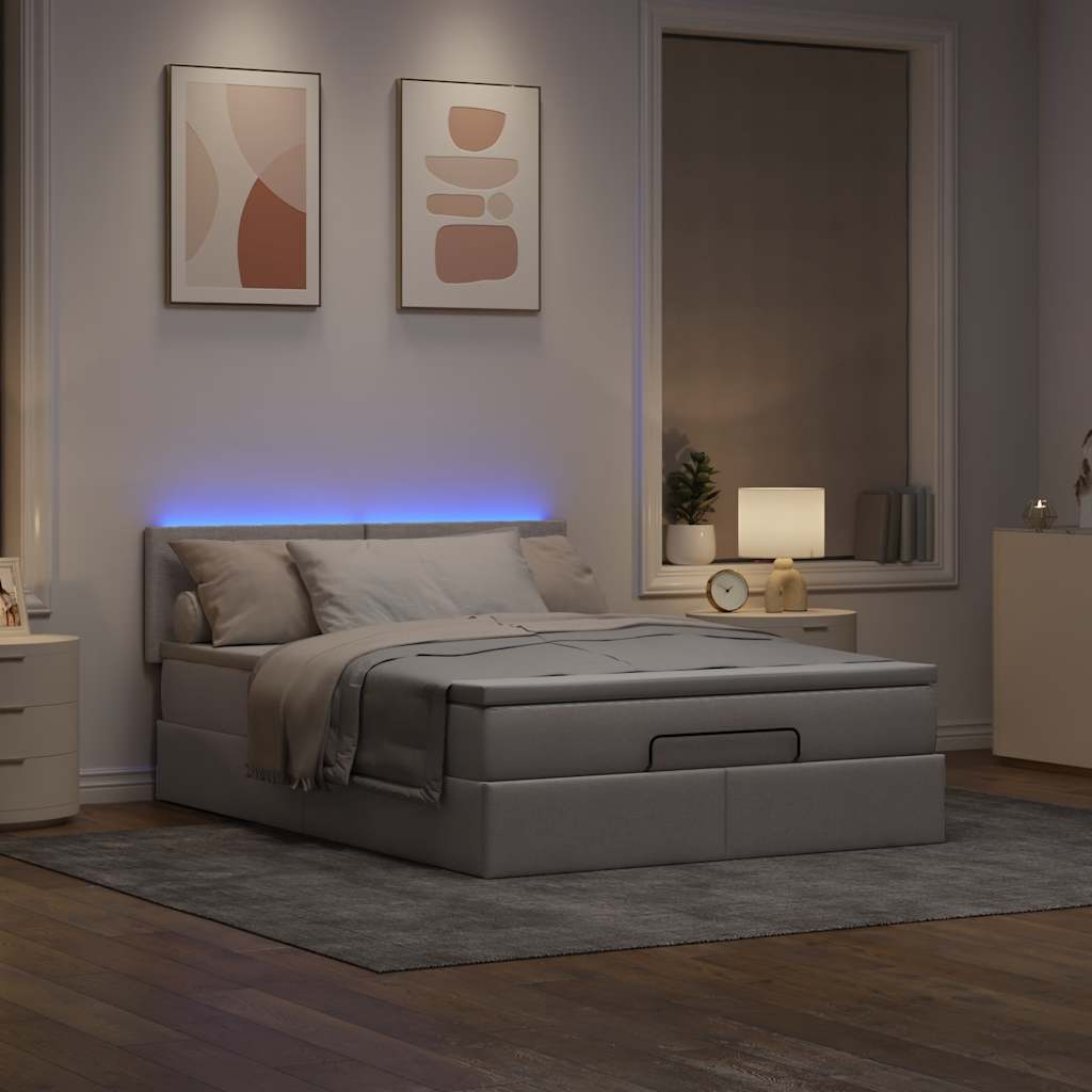 Thumbnail - vidaXL Ottomane Bett mit Matratze & LEDs Taupe 140x200 cm Stoff