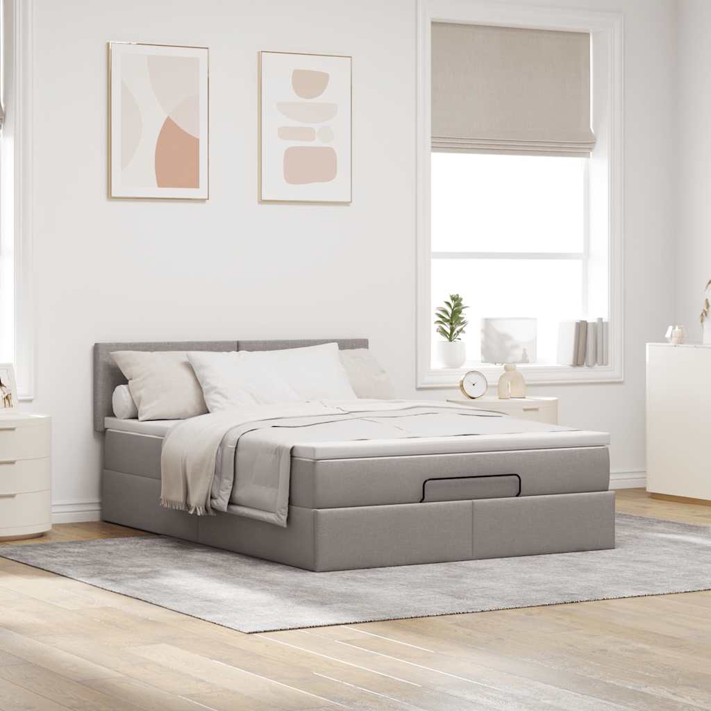 vidaXL Bed poef met matras en LED's 140x200 cm stof taupe, foto 4