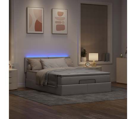 vidaXL Lit ottoman avec matelas et LED taupe 140x200 cm tissu