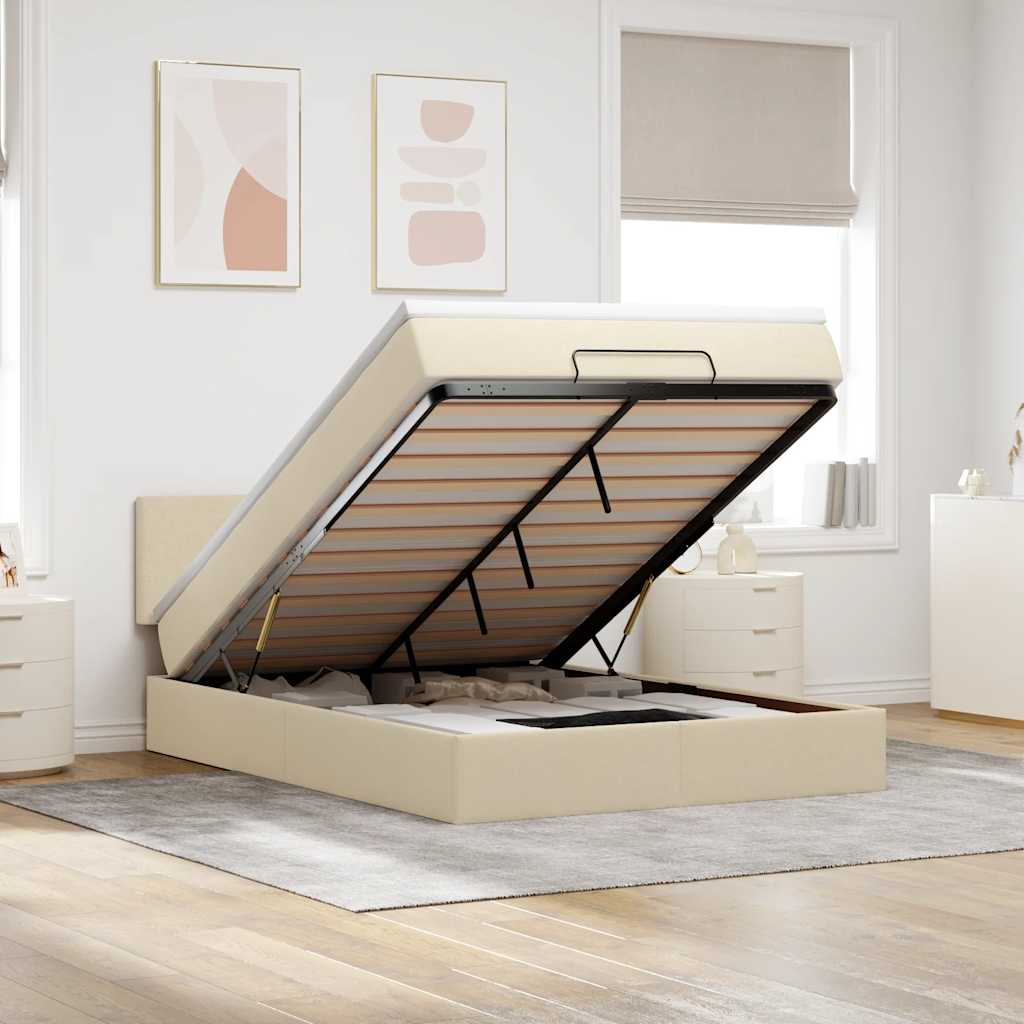 vidaXL Ottomane Bett mit Matratze & LEDs Creme 140x200 cm Stoff