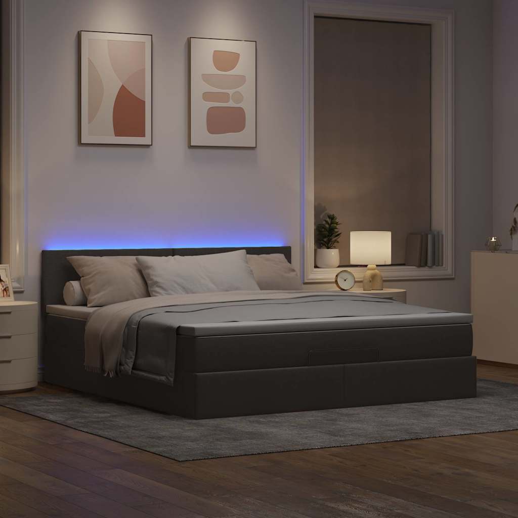 vidaXL Ottoman bed met matras en LED's 160x200cm stof taupe afbeelding