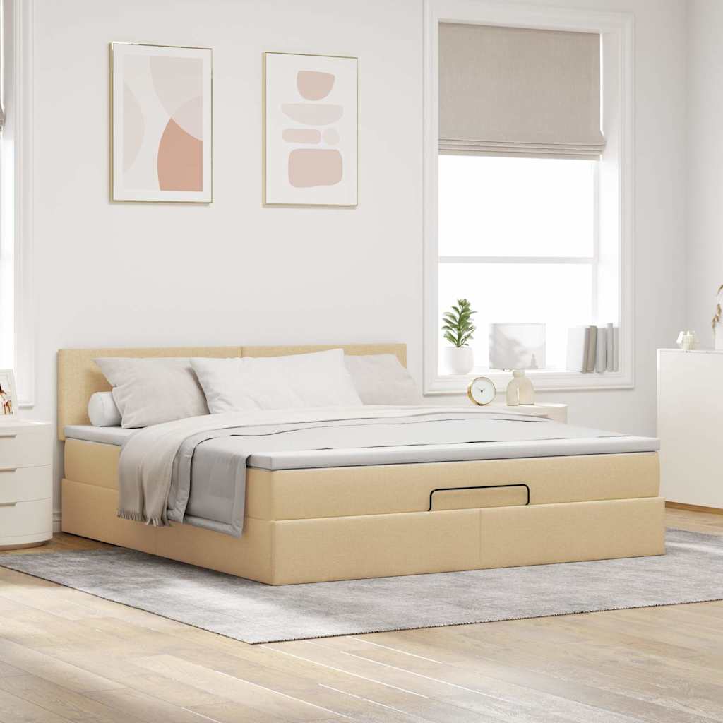 vidaXL Ottoman bed met matras en LED's 160x200cm stof crèmekleurig, foto 4