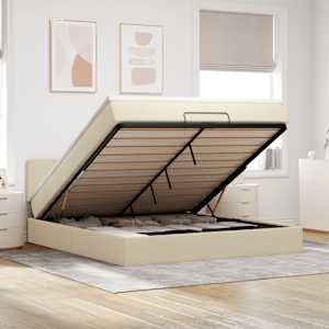 Otomanski posteljni okvir z vzmetnico krem 160x200 cm blago