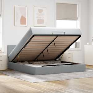 Otomanska postelja z vzmetnico&LEDs svetlo siva 180x200cm blago