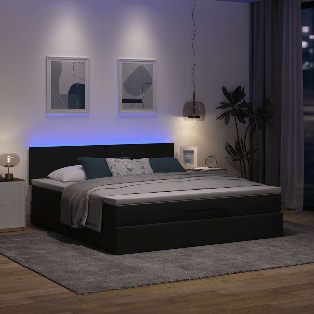 vidaXL Bed poef met matras en LED's 180x200 cm stof donkergrijs afbeelding