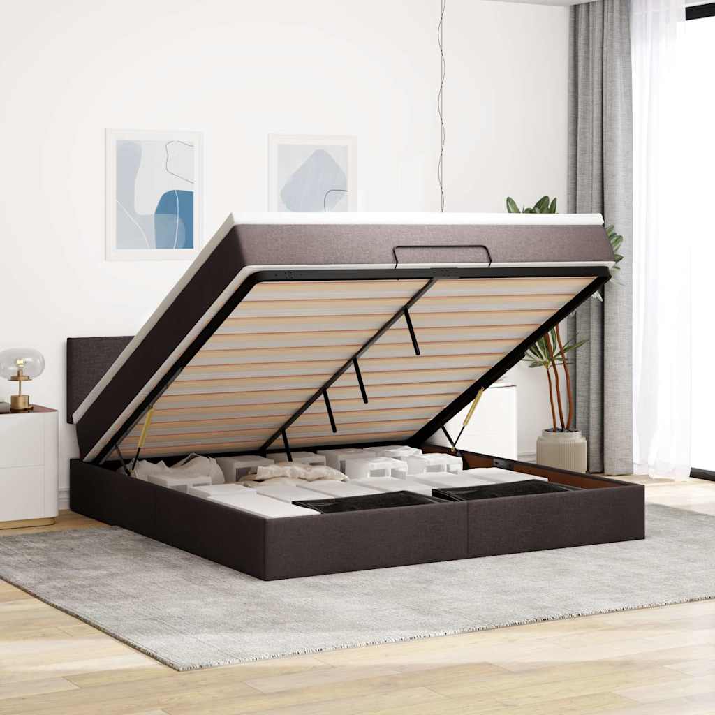 vidaXL ottoman seng med madras & LEDs 180x200cm stof mørkebrun